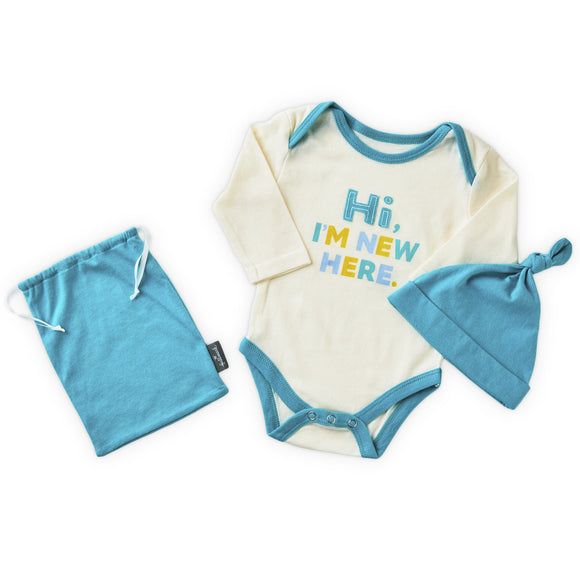 Hallmark Teal I'm New Here Baby Bodysuit and Hat, 0-3 Months