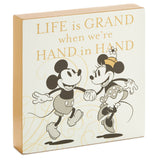 Hallmark Disney Mickey and Minnie Hand in Hand Wood Quote Sign, 5x5