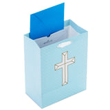 Hallmark 9.6" Pearl and Gold Cross on Blue Gift Bag