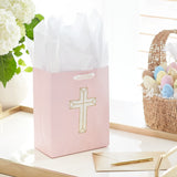 Hallmark 9.6" Pearl and Gold Cross on Pink Gift Bag