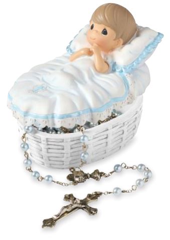 Baptized In His Name Boy Rosary Box with Blue Baby Rosary
