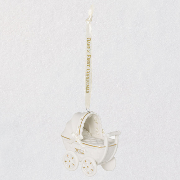 Hallmark Baby's First Christmas Pram 2022 Porcelain Ornament