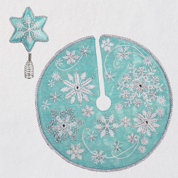 Hallmark Miniature Whimsical Snowflakes Tree Topper and Christmas Tree Skirt Set