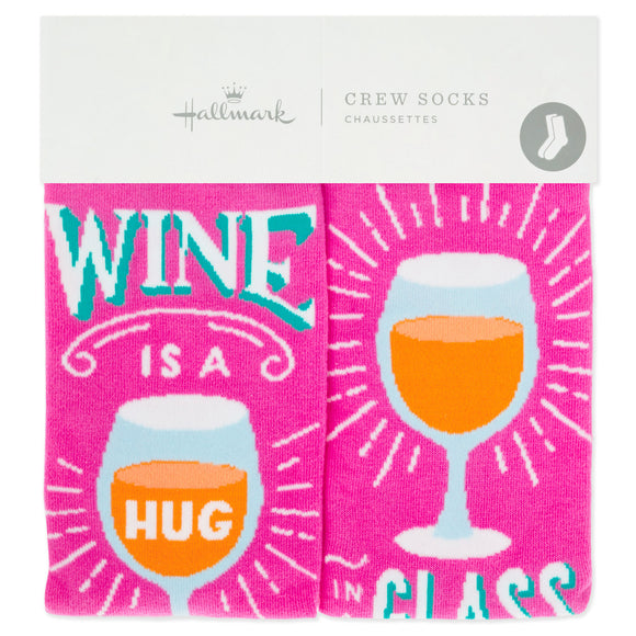 Hallmark Wine Is a Hug in a Glass Toe of a Kind Novelty Crew Socks